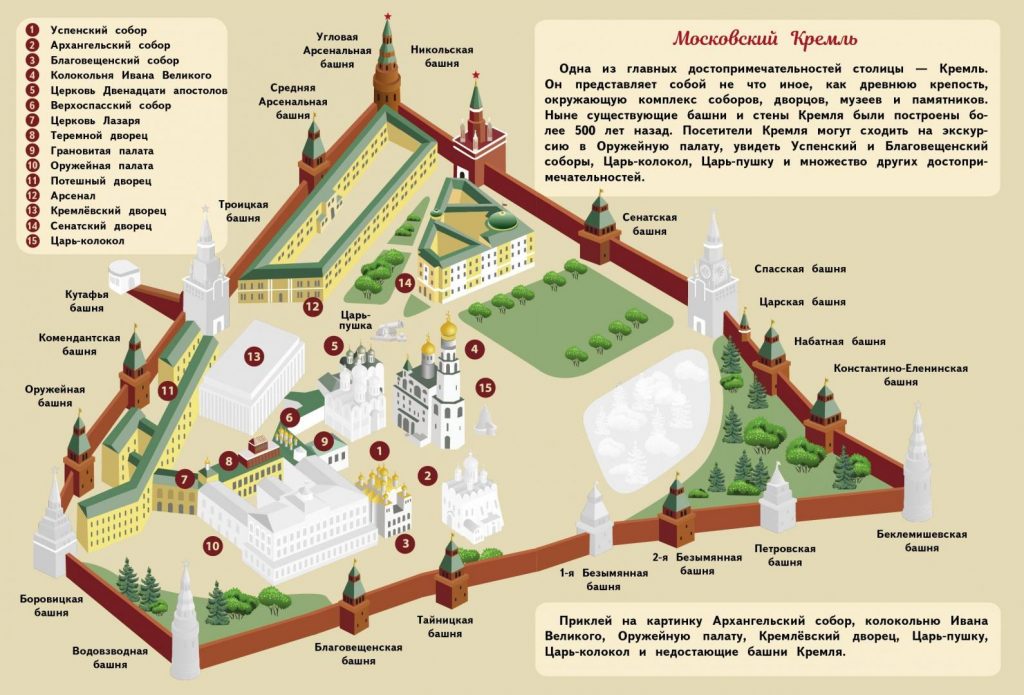 Рассмотри план схему московского кремля красным цветом закрась номера сооружений кремля