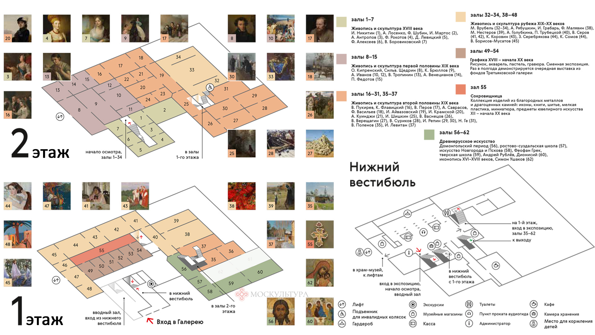 План-схема залов Третьяковской галереи