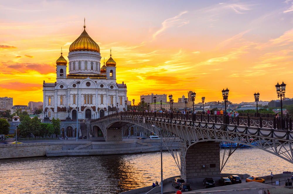 Sunset,View,Of,Moscow,Cathedral,Of,Christ,The,Savior,In