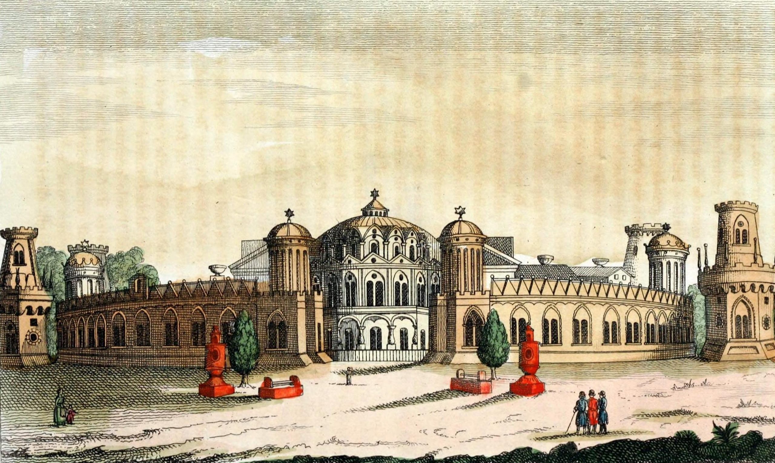 Петровский путевой дворец в Москве, гравюра Джулио Феррарио, 1831 год
