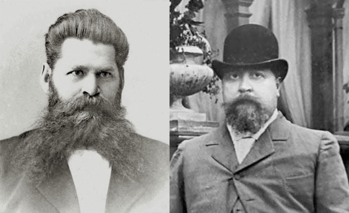 Купец 1-й гильдии Стахеев Николай Дмитриевич (слева) и архитектор Бугровский Михаил Фёдорович (справа)