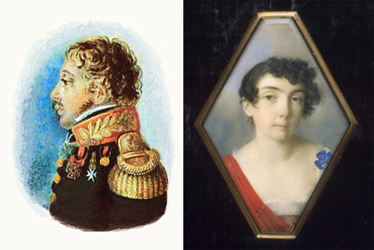 Портрет генерал-майора Н. З. Хитрово, художник П. Э. Рокштуль, сер. 1810-х, справа – портрет Анны Михайловны Хитрово, около 1802