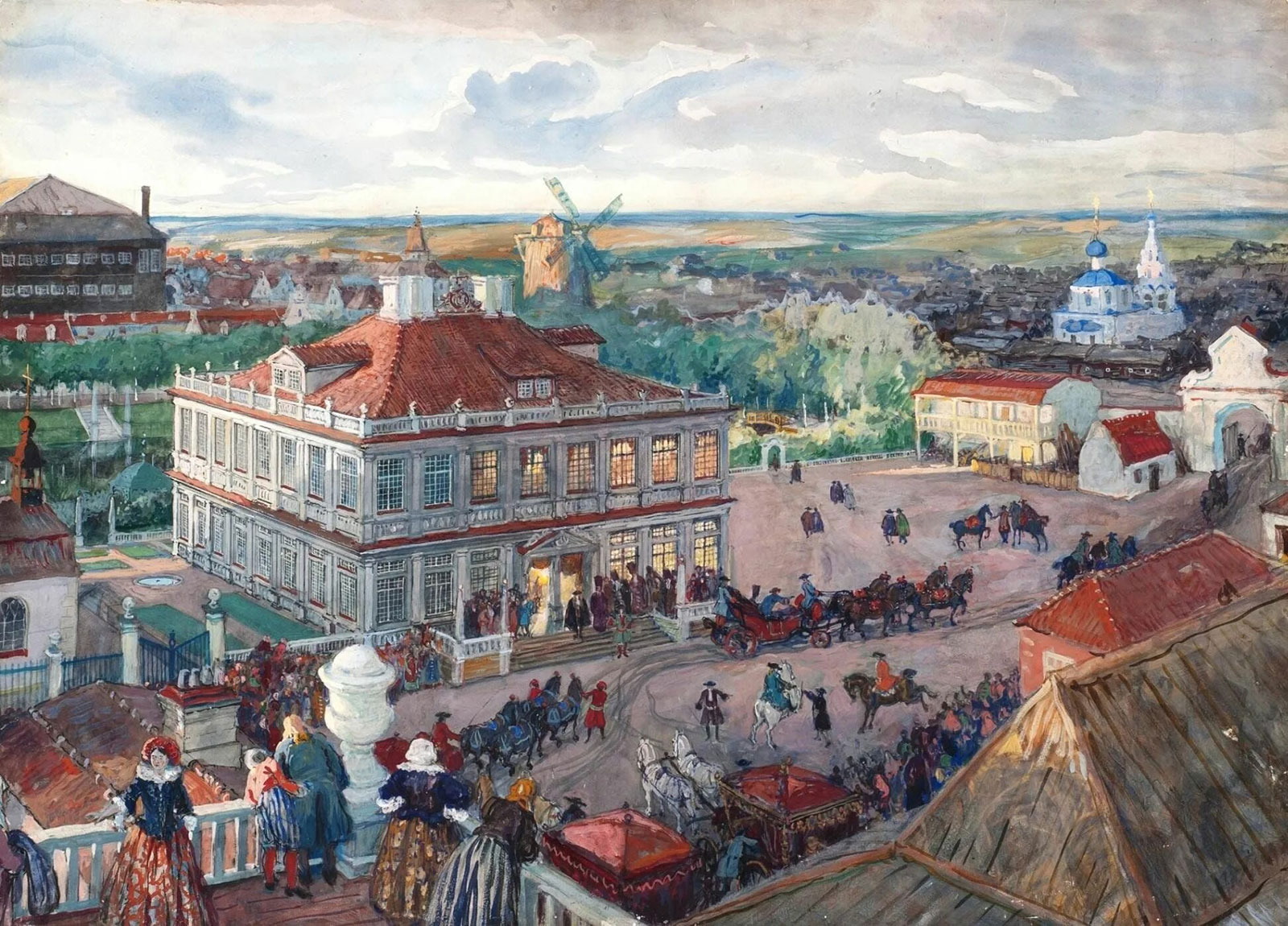 «В Немецкой слободе. Отъезд царя Петра I из дома Лефорта. 1909», картина Александра Бенуа, 1911 г.