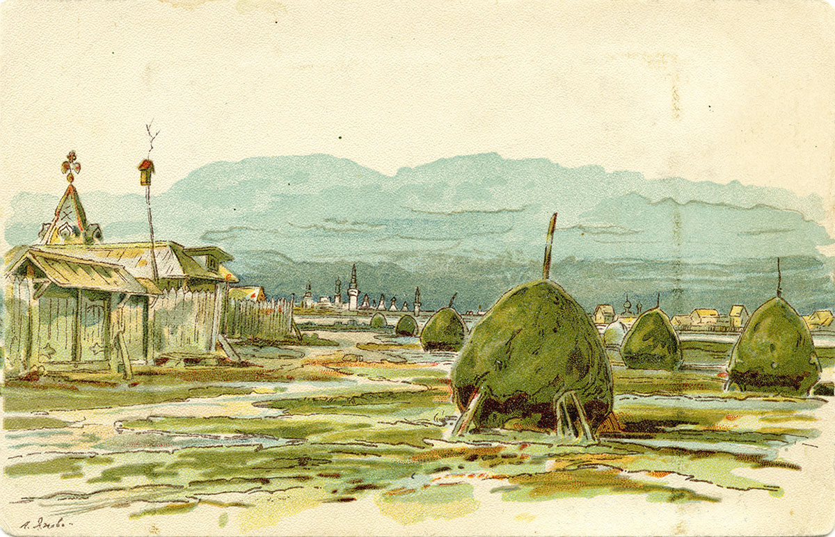 Местность улицы Остоженки, откртыка из серии "Древняя Москва" Товарищества А.И.Абрикосова Сыновей, на рубеже XIX-XX века