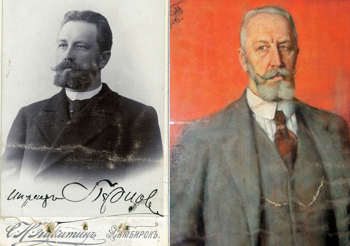 Портреты Петра Н. П., слева – фотография 1903–1910 г., справа – картина Сергей Малютина 1916 г.