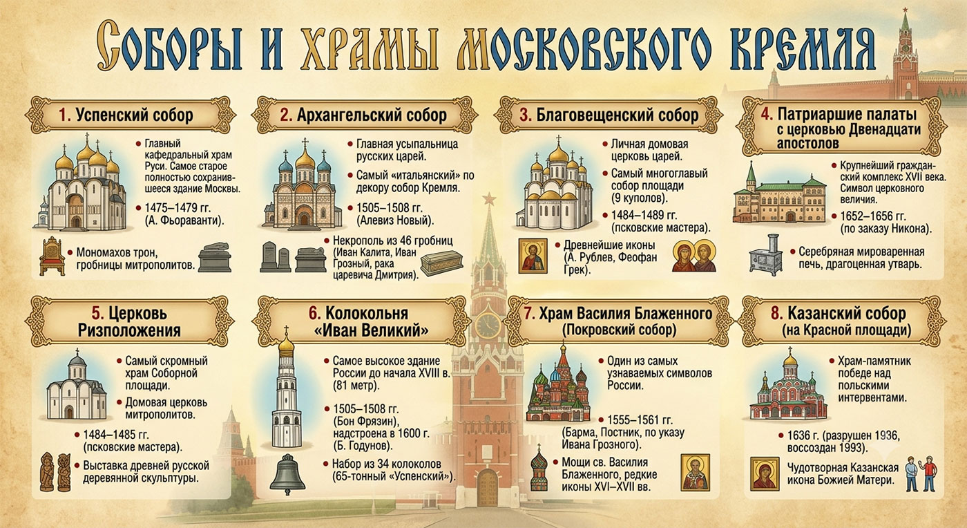 Инфографика - Соборы и храмы Московского Кремля