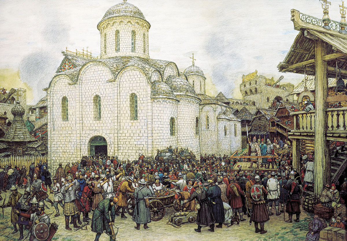 «Оборона Москвы от хана Тохтамыша. XIV век», А.М. Васнецов, 1918 год